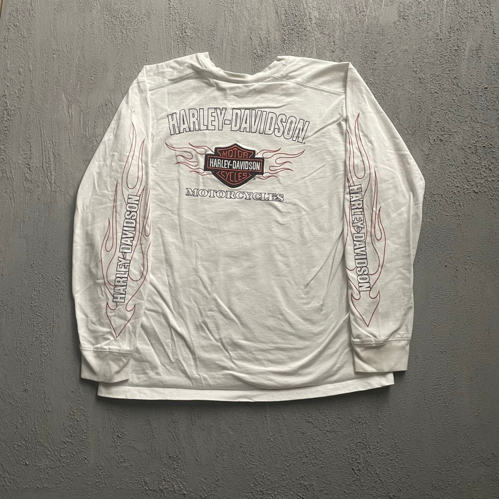 Vintage Harley Davidson Flame Long Sleeve T-Shirt Mens Large White 2000s Harley